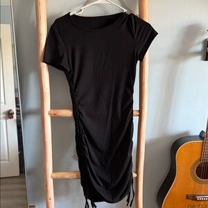 Black Ruched Short Sleeve Dress